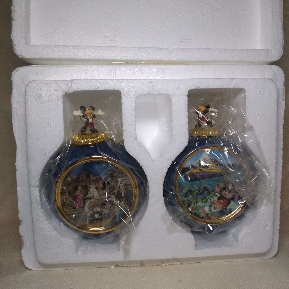 Error Pair of Bradford Editions Disney Mickey Mouse Porcelain Ornaments